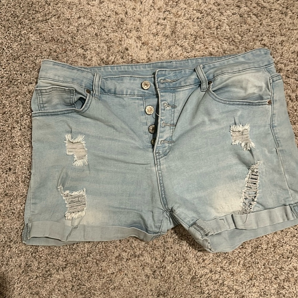 Distressed Stretchy Jean Shorts